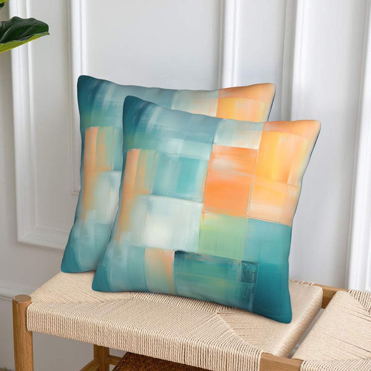 2-Pack 18x18 Inch Abstract Art Throw Pillow Covers | Modern Gradient Block Pattern Cushion Cases | Decorative Pillowcases for Sofa, Bedroom, Living Room