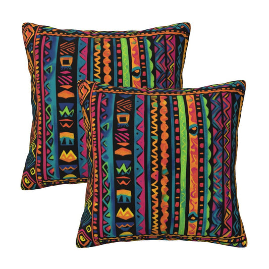 2-Pack Ethnic Style Throw Pillow Covers 18x18 Inch | Colorful Geometric Boho Cushion Cases for Couch, Bed, Living Room Décor
