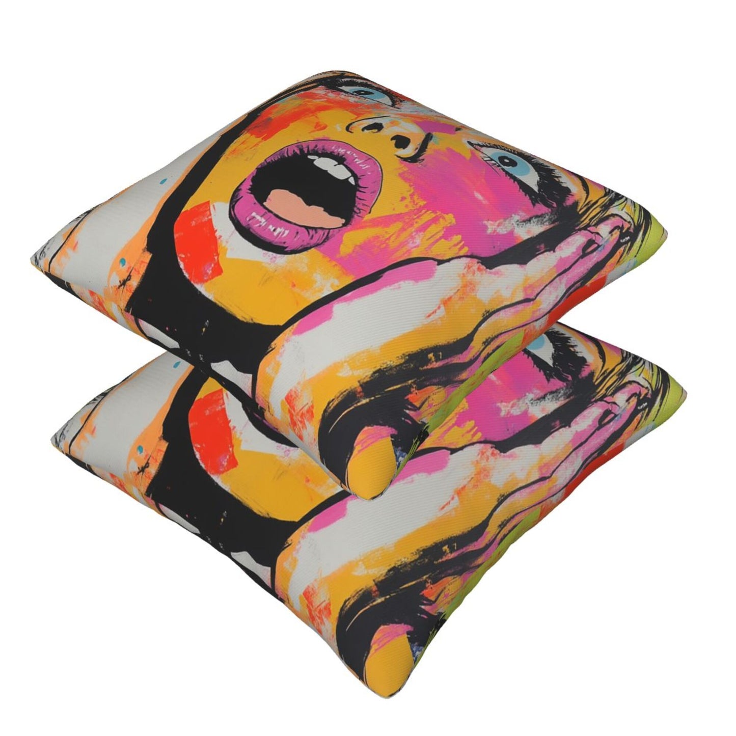 2-Pack Graffiti Art Pillow Covers 18x18 Inch|Shock Pop Girl Design Throw Pillow Cases|Bold Street-Style Decorative Cushion Covers