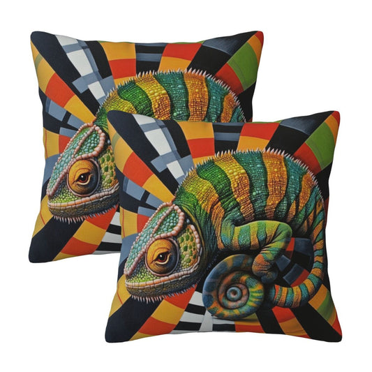 Set of 2 Chameleon Art Throw Pillow Covers 18x18 Inch Decorative Square Cushion Covers for Sofa, Couch, Bed