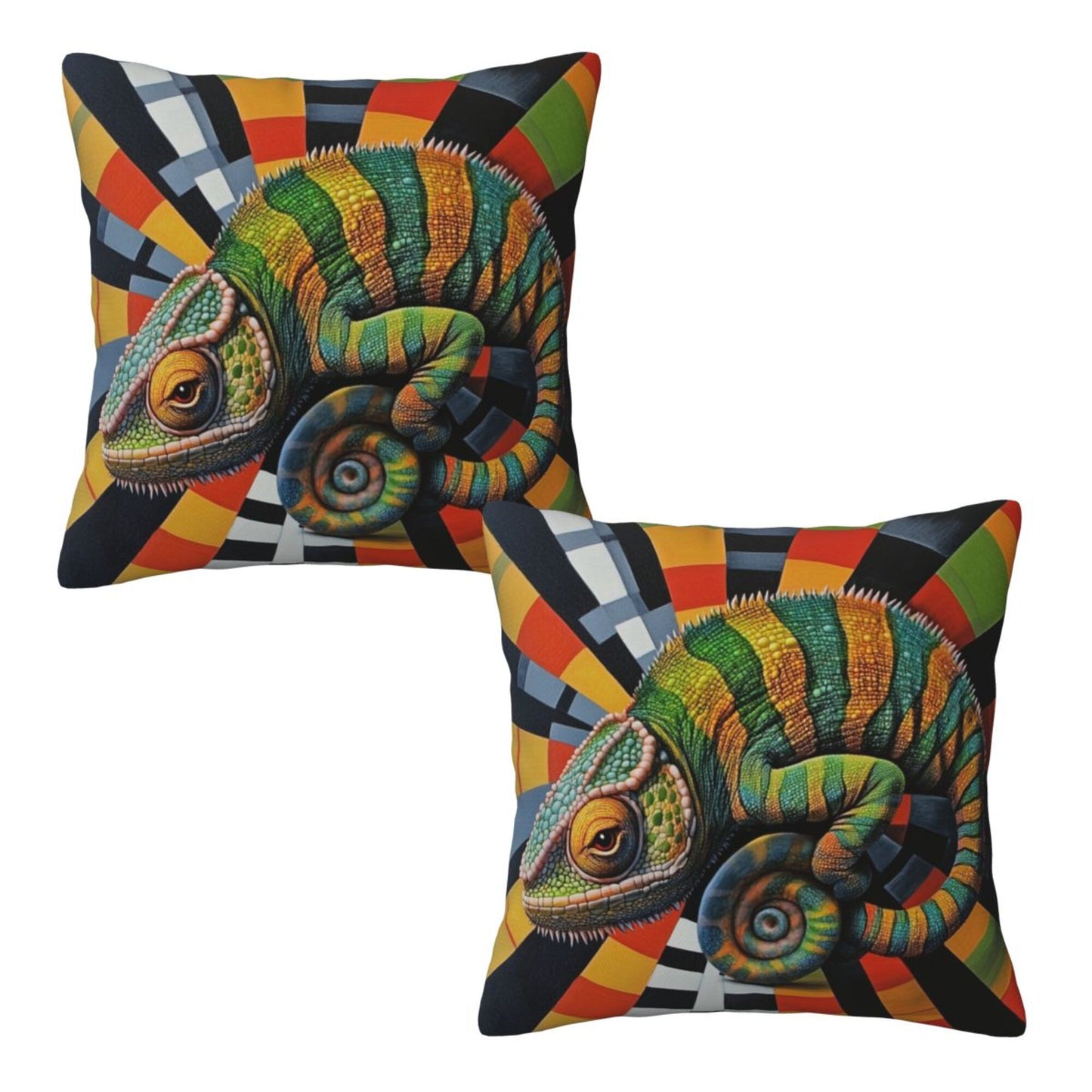 Set of 2 Chameleon Art Throw Pillow Covers 18x18 Inch Decorative Square Cushion Covers for Sofa, Couch, Bed
