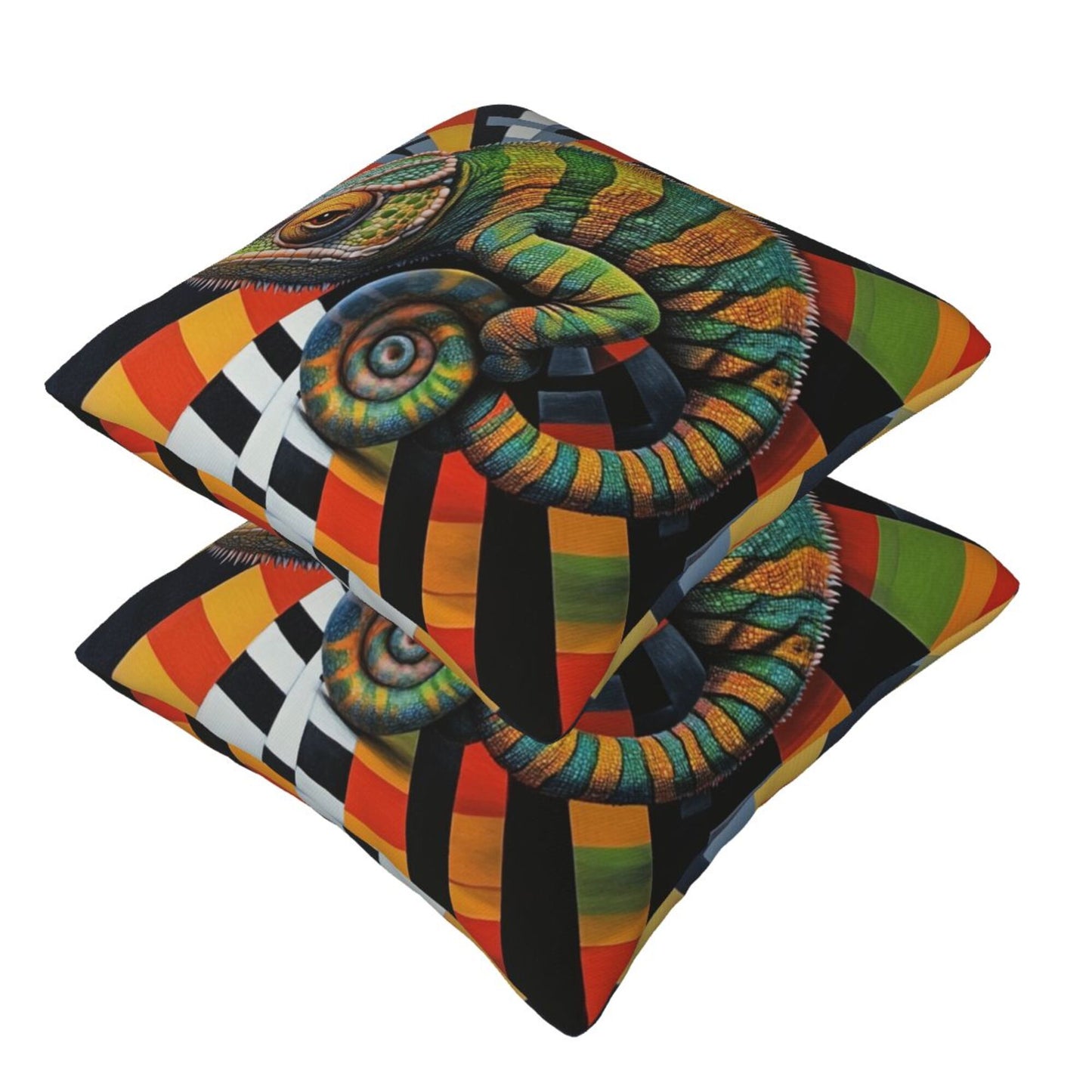 Set of 2 Chameleon Art Throw Pillow Covers 18x18 Inch Decorative Square Cushion Covers for Sofa, Couch, Bed