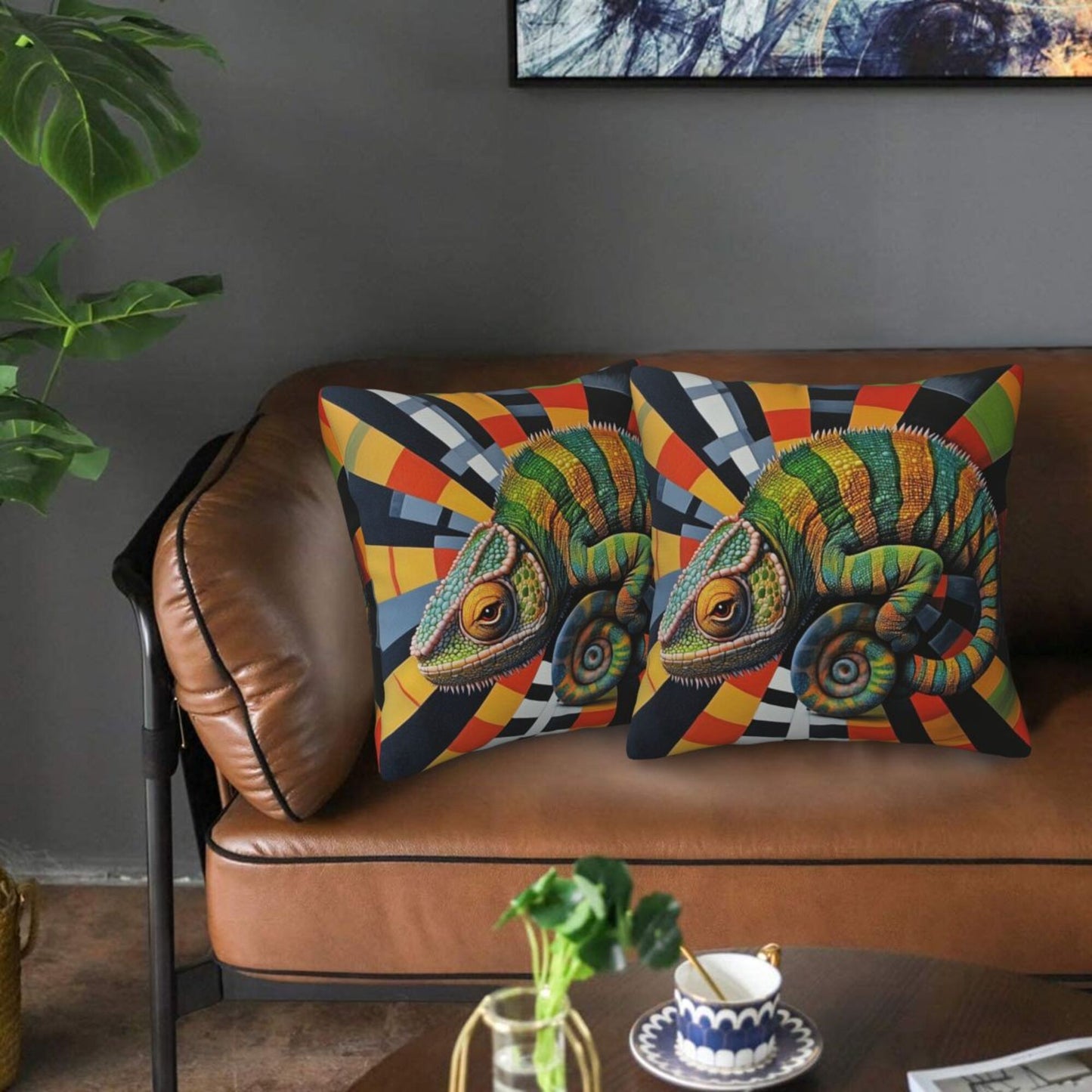Set of 2 Chameleon Art Throw Pillow Covers 18x18 Inch Decorative Square Cushion Covers for Sofa, Couch, Bed