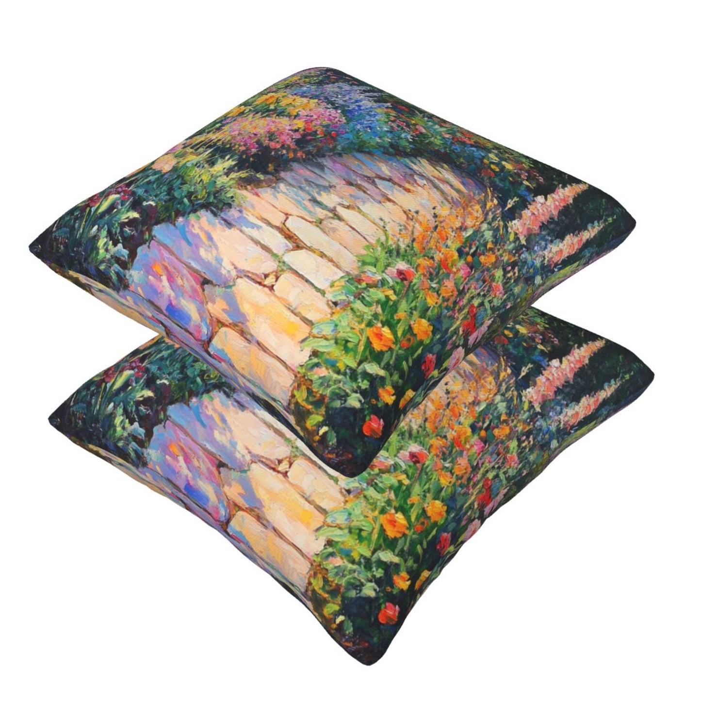 Set of 2 Decorative Pillow Covers – 18x18 Inch Garden Path Oil Painting Style Cushion Cases for Sofa, Bed, Living Room