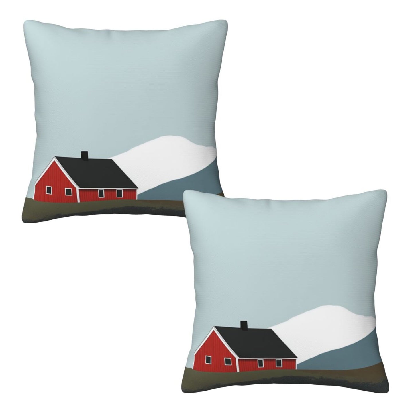 Set of 2 Minimalist Nordic Throw Pillow Covers – 18x18 Inch Red Cabin & Mountain Decorative Cushion Covers for Sofa, Bed, and Living Room (No Insert Included)