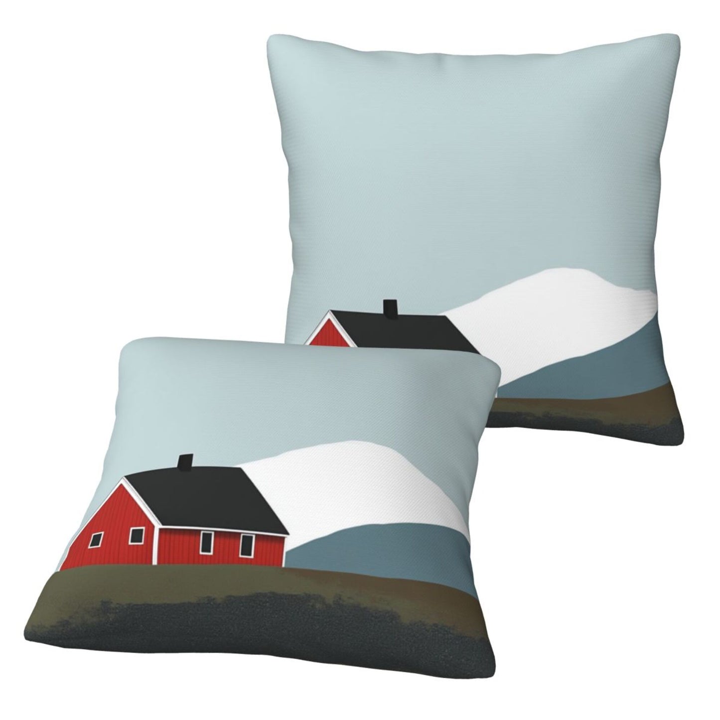 Set of 2 Minimalist Nordic Throw Pillow Covers – 18x18 Inch Red Cabin & Mountain Decorative Cushion Covers for Sofa, Bed, and Living Room (No Insert Included)