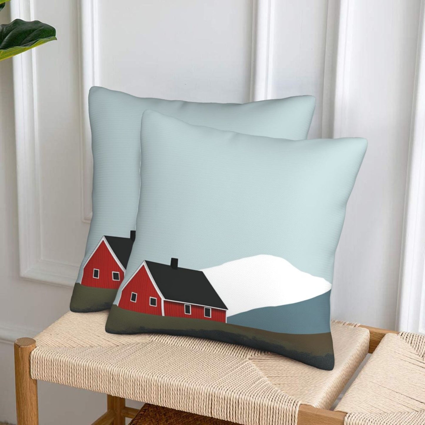 Set of 2 Minimalist Nordic Throw Pillow Covers – 18x18 Inch Red Cabin & Mountain Decorative Cushion Covers for Sofa, Bed, and Living Room (No Insert Included)