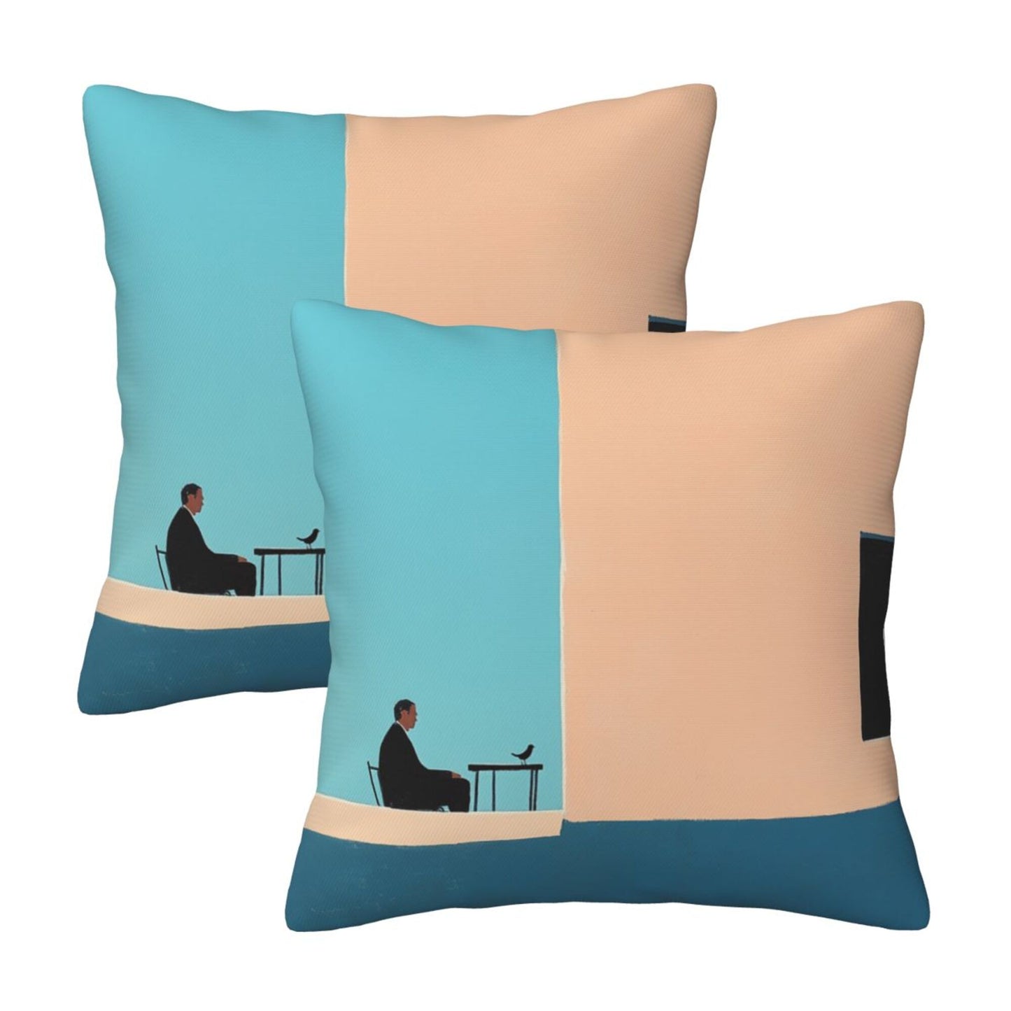 Set of 2 Modern Minimalist Art Throw Pillow Covers – 18x18 Inch Decorative Cushion Covers with Man & Bird Illustration for Sofa, Bed, and Living Room (No Insert Included)