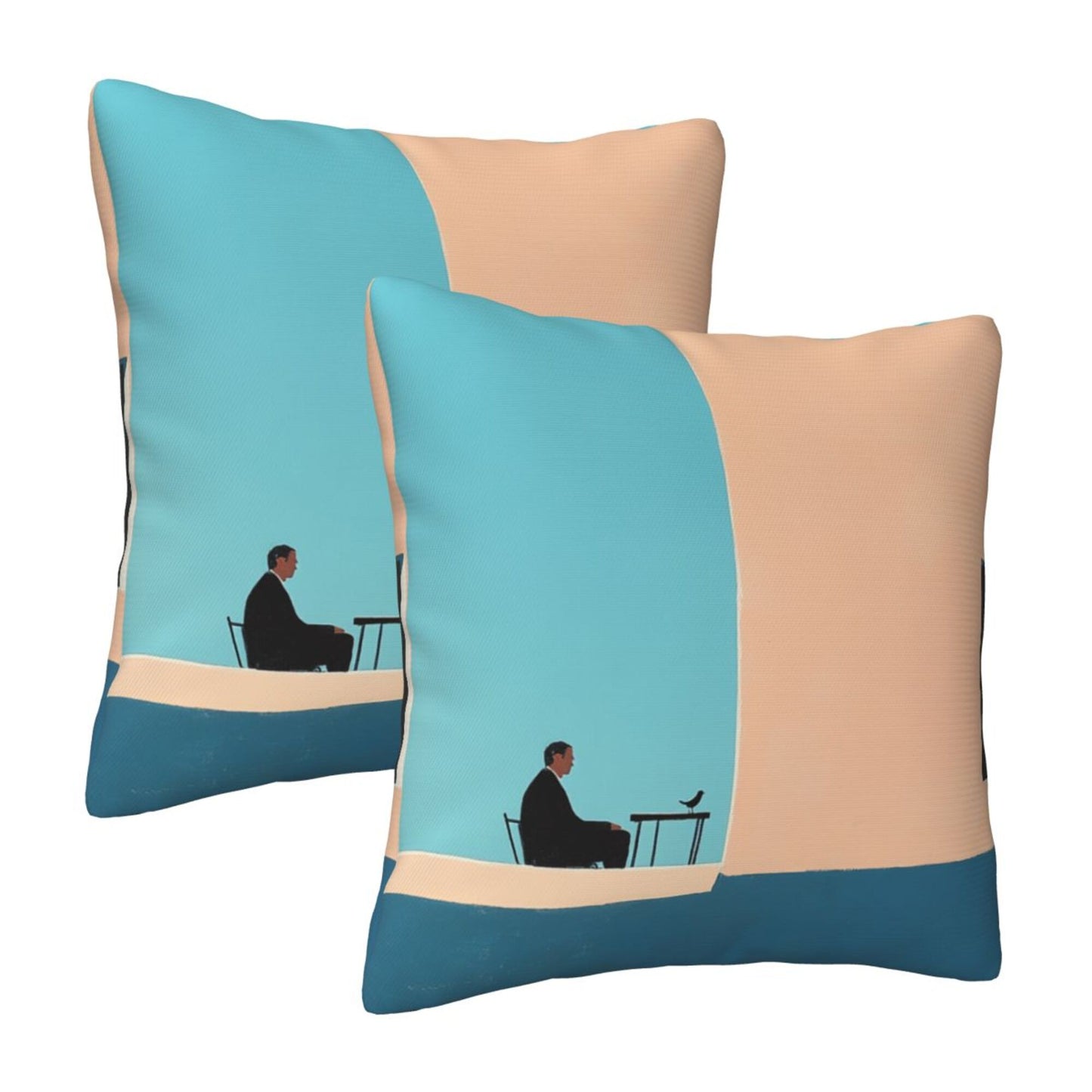Set of 2 Modern Minimalist Art Throw Pillow Covers – 18x18 Inch Decorative Cushion Covers with Man & Bird Illustration for Sofa, Bed, and Living Room (No Insert Included)