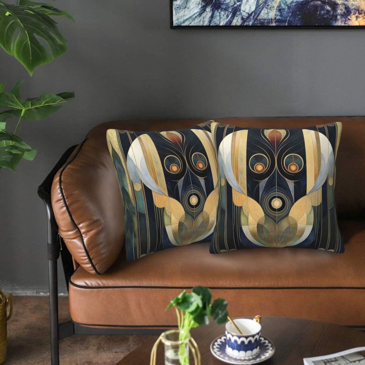 Set of 2 Decorative Throw Pillow Covers – 18x18 Inch Metallic Geometric Abstract Art Style, Modern Cushion Covers for Sofa, Bedroom, or Living Room (No Insert Included)