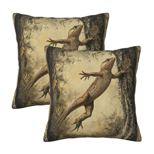 Set of 2 Vintage Lizard Oil Painting Style Pillow Covers – 18x18 Inches Decorative Throw Pillowcases for Sofa, Living Room, and Home Décor (No Inserts)
