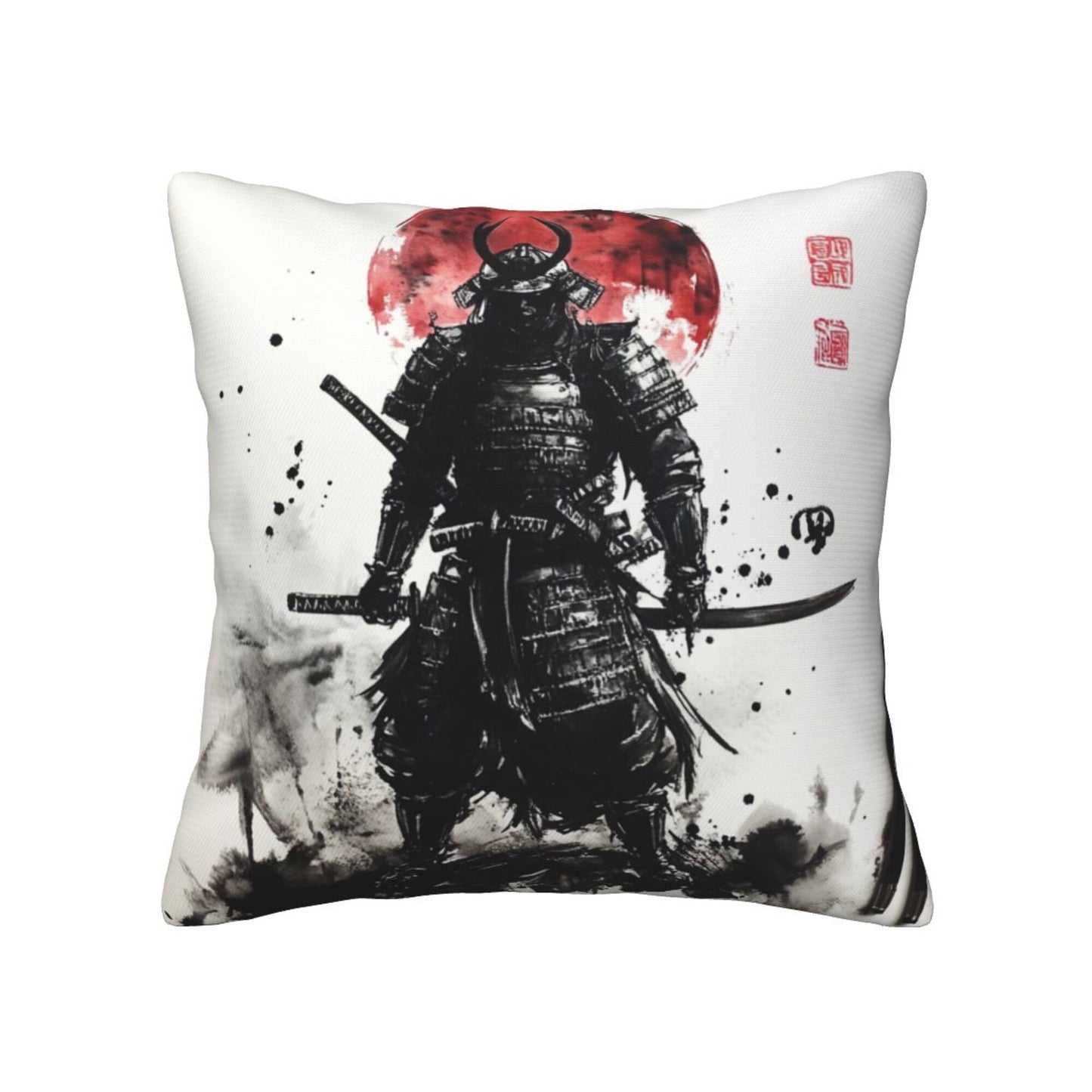 Set of 2 Samurai Ink Art Pillow Covers – 18x18 Inch Warrior Style Throw Pillowcases for Sofa, Bed or Studio (No Inserts)