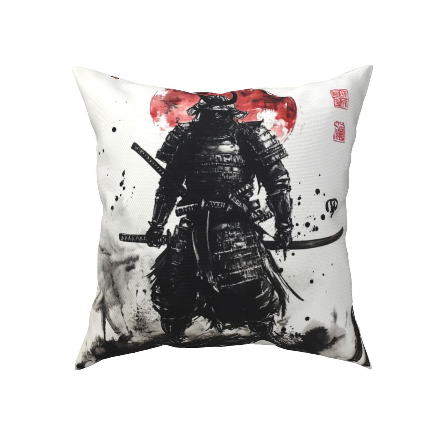 Set of 2 Samurai Ink Art Pillow Covers – 18x18 Inch Warrior Style Throw Pillowcases for Sofa, Bed or Studio (No Inserts)