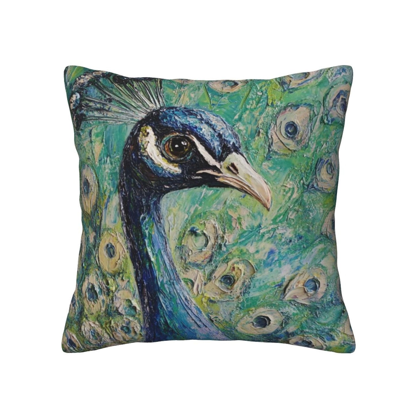 Set of 2 Peacock Oil Painting Style Pillow Covers – 18x18 Inches Elegant Artistic Throw Pillowcases for Sofa or Bed (No Inserts)