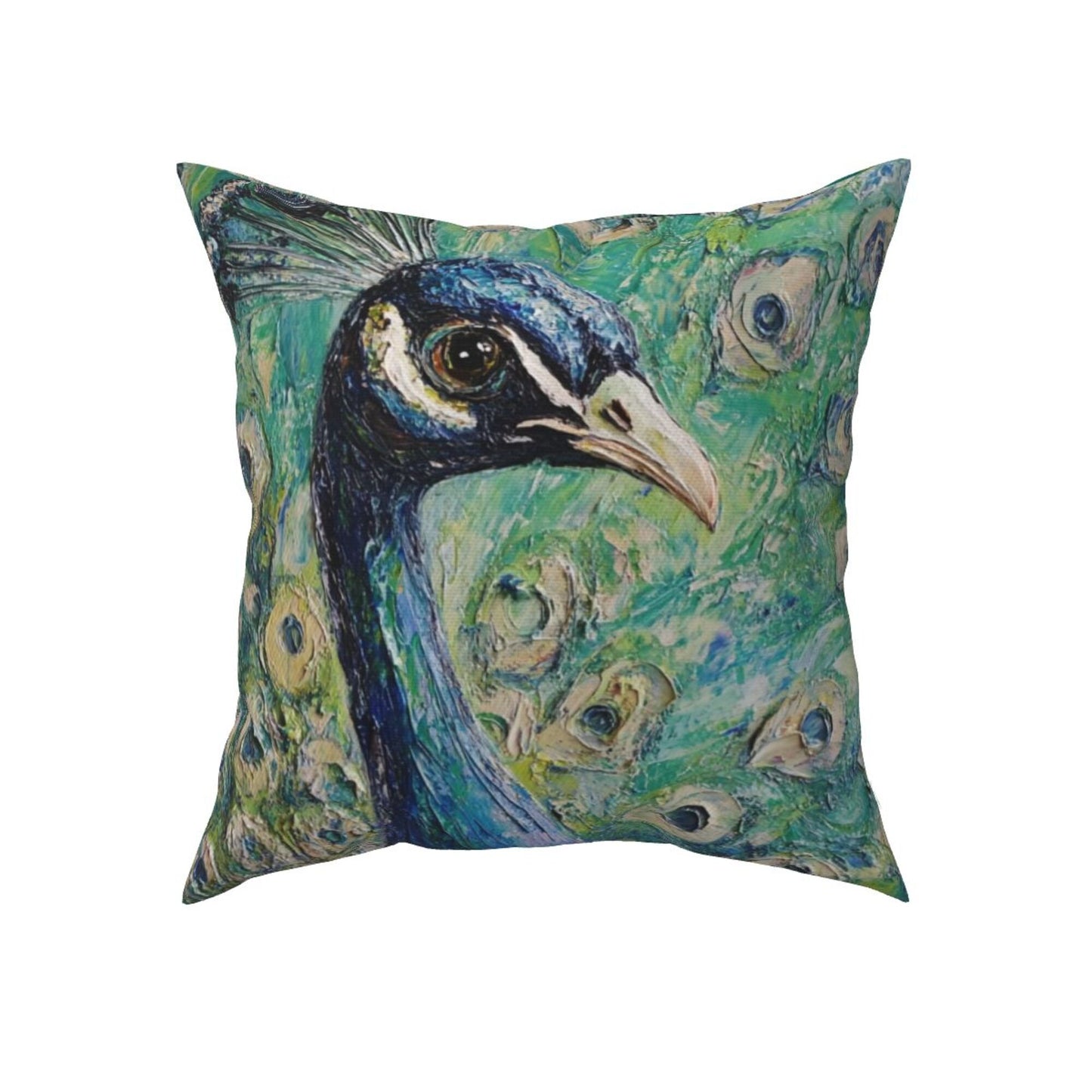 Set of 2 Peacock Oil Painting Style Pillow Covers – 18x18 Inches Elegant Artistic Throw Pillowcases for Sofa or Bed (No Inserts)
