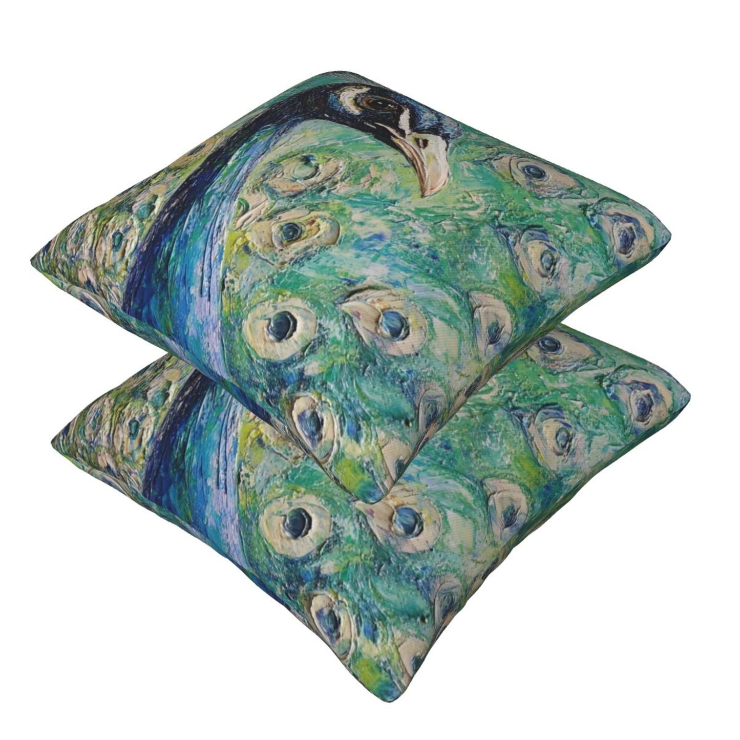 Set of 2 Peacock Oil Painting Style Pillow Covers – 18x18 Inches Elegant Artistic Throw Pillowcases for Sofa or Bed (No Inserts)