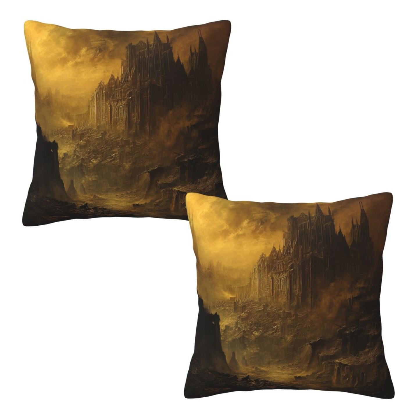 Set of 2 Gothic Fantasy Dark Castle Art Pillow Covers – 18x18 Inches Mysterious Throw Cushion Covers for Sofa or Bed (No Inserts)