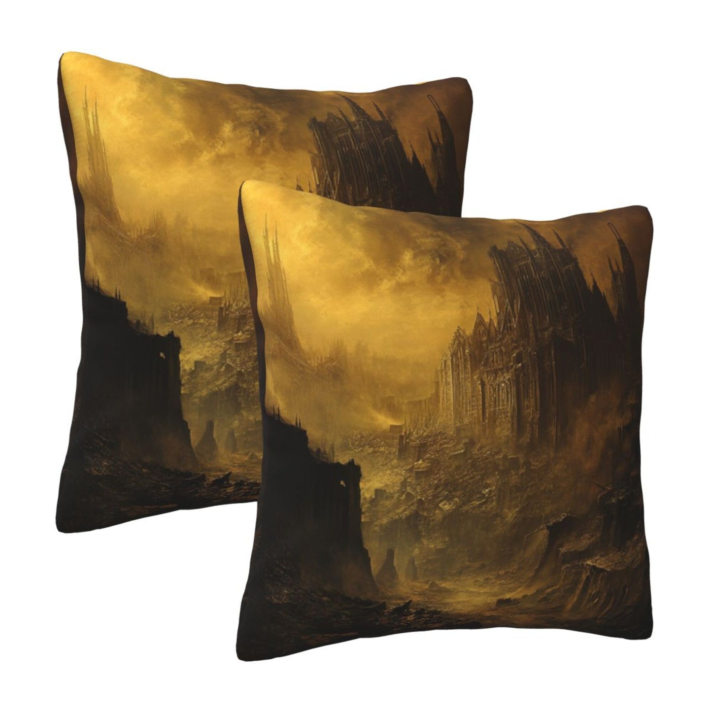 Set of 2 Gothic Fantasy Dark Castle Art Pillow Covers – 18x18 Inches Mysterious Throw Cushion Covers for Sofa or Bed (No Inserts)