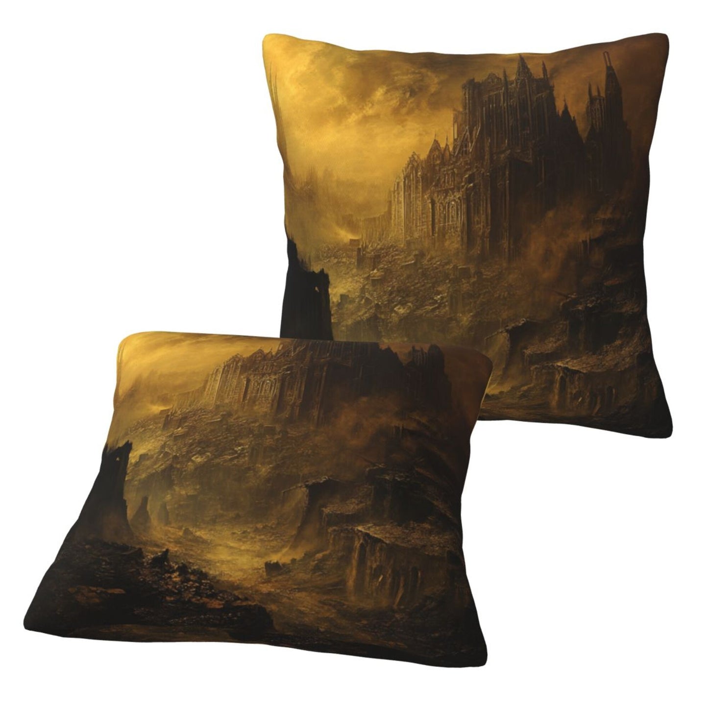 Set of 2 Gothic Fantasy Dark Castle Art Pillow Covers – 18x18 Inches Mysterious Throw Cushion Covers for Sofa or Bed (No Inserts)