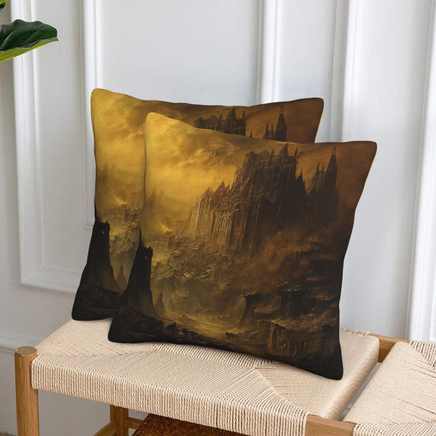 Set of 2 Gothic Fantasy Dark Castle Art Pillow Covers – 18x18 Inches Mysterious Throw Cushion Covers for Sofa or Bed (No Inserts)