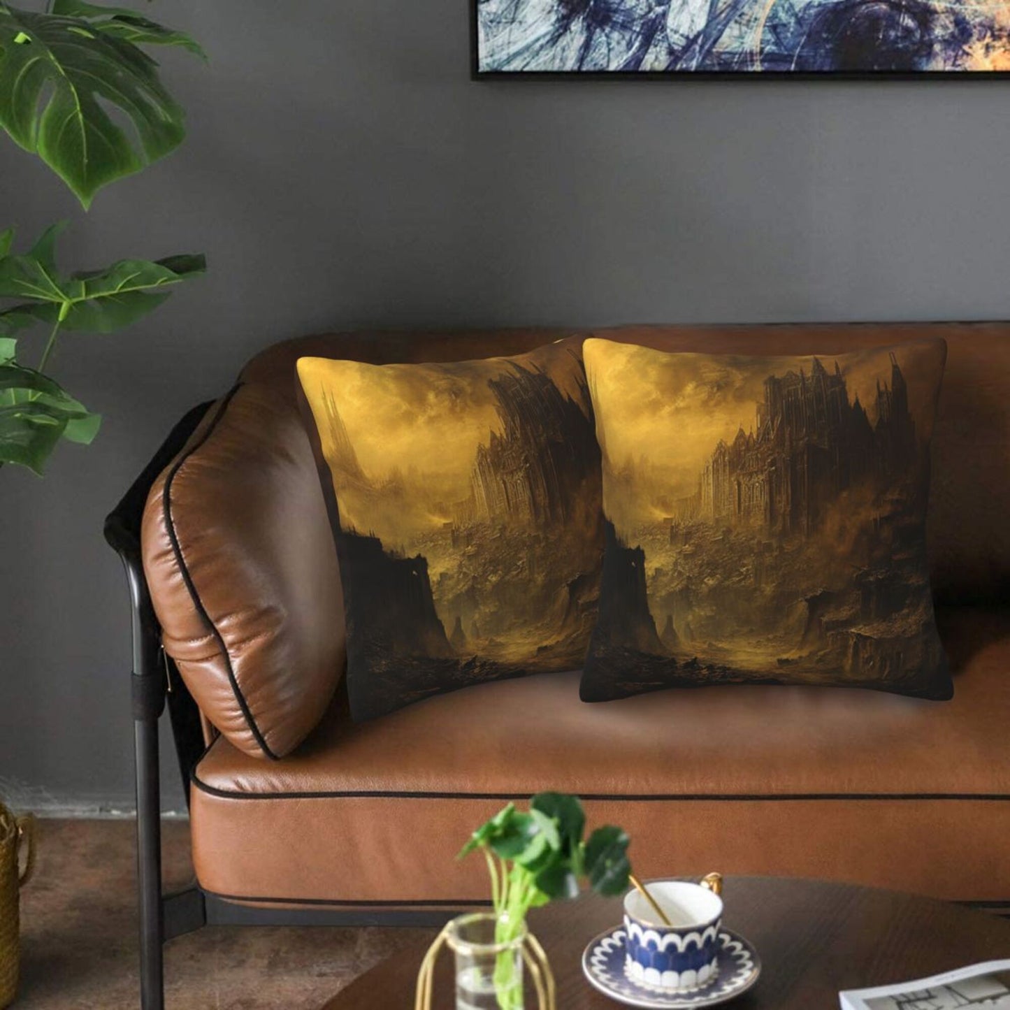 Set of 2 Gothic Fantasy Dark Castle Art Pillow Covers – 18x18 Inches Mysterious Throw Cushion Covers for Sofa or Bed (No Inserts)