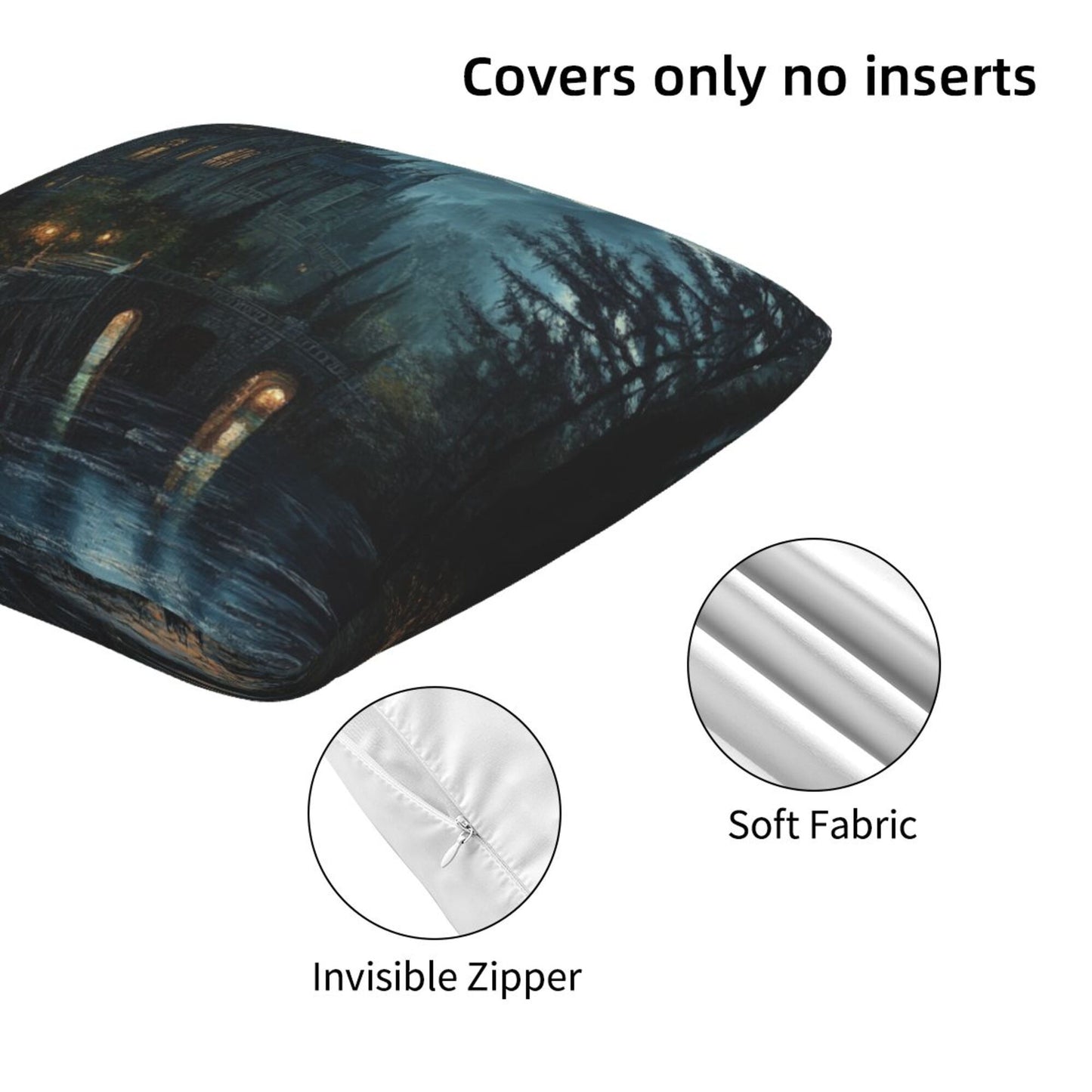 Set of 2 Gothic Castle Moonlight Pillow Covers – 18x18 Inches Dark Fantasy Decorative Cushion Cases (No Inserts)