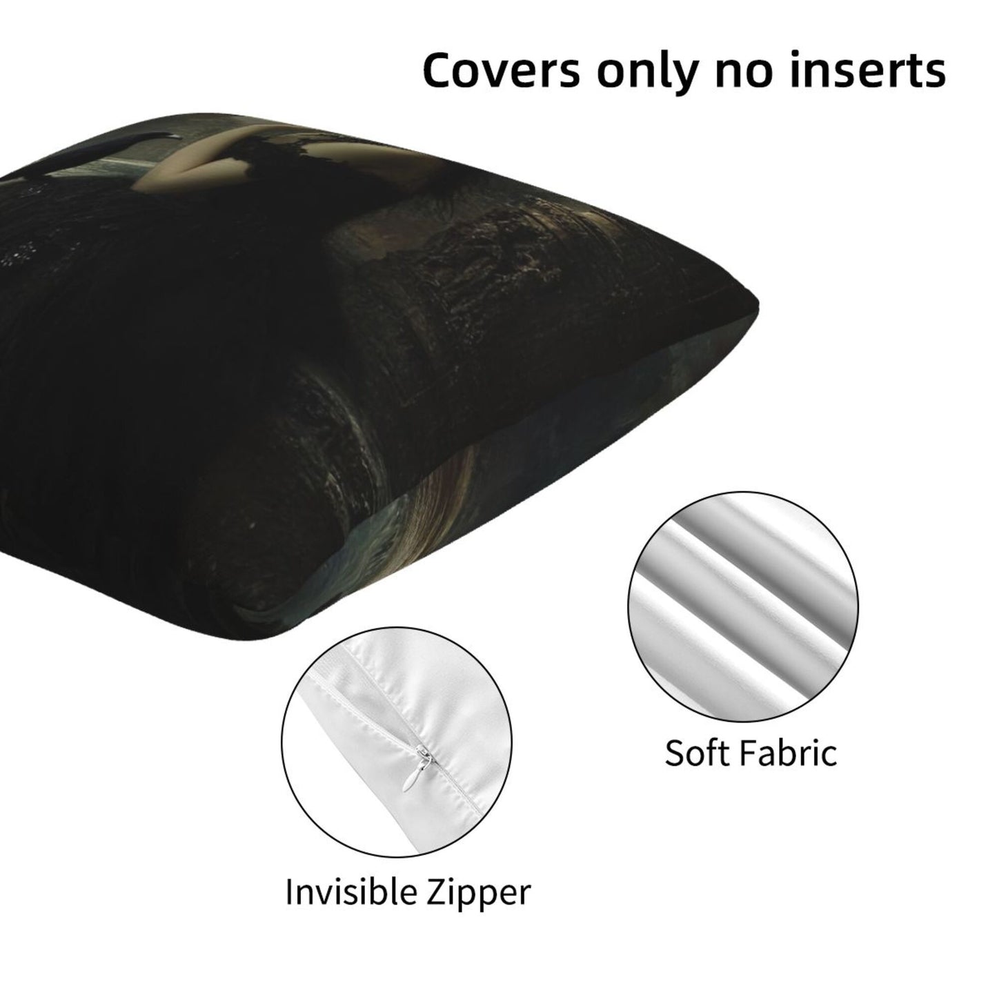 Set of 2 Gothic Witch Pillow Covers – 18x18 Inch Dark Fantasy Lady with Raven Decorative Throw Pillowcases (No Inserts)