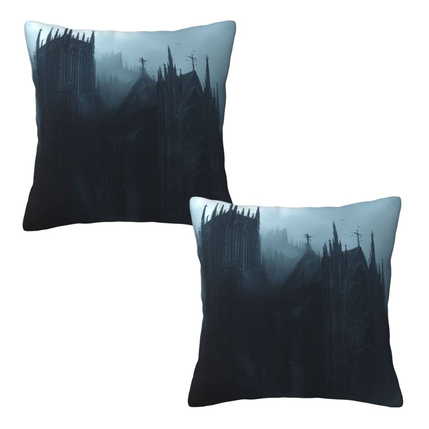 Set of 2 Gothic Castle Pillow Covers – 18x18 Inch Mysterious Cathedral Decorative Cushion Covers for Dark Fantasy Decor (No Inserts)