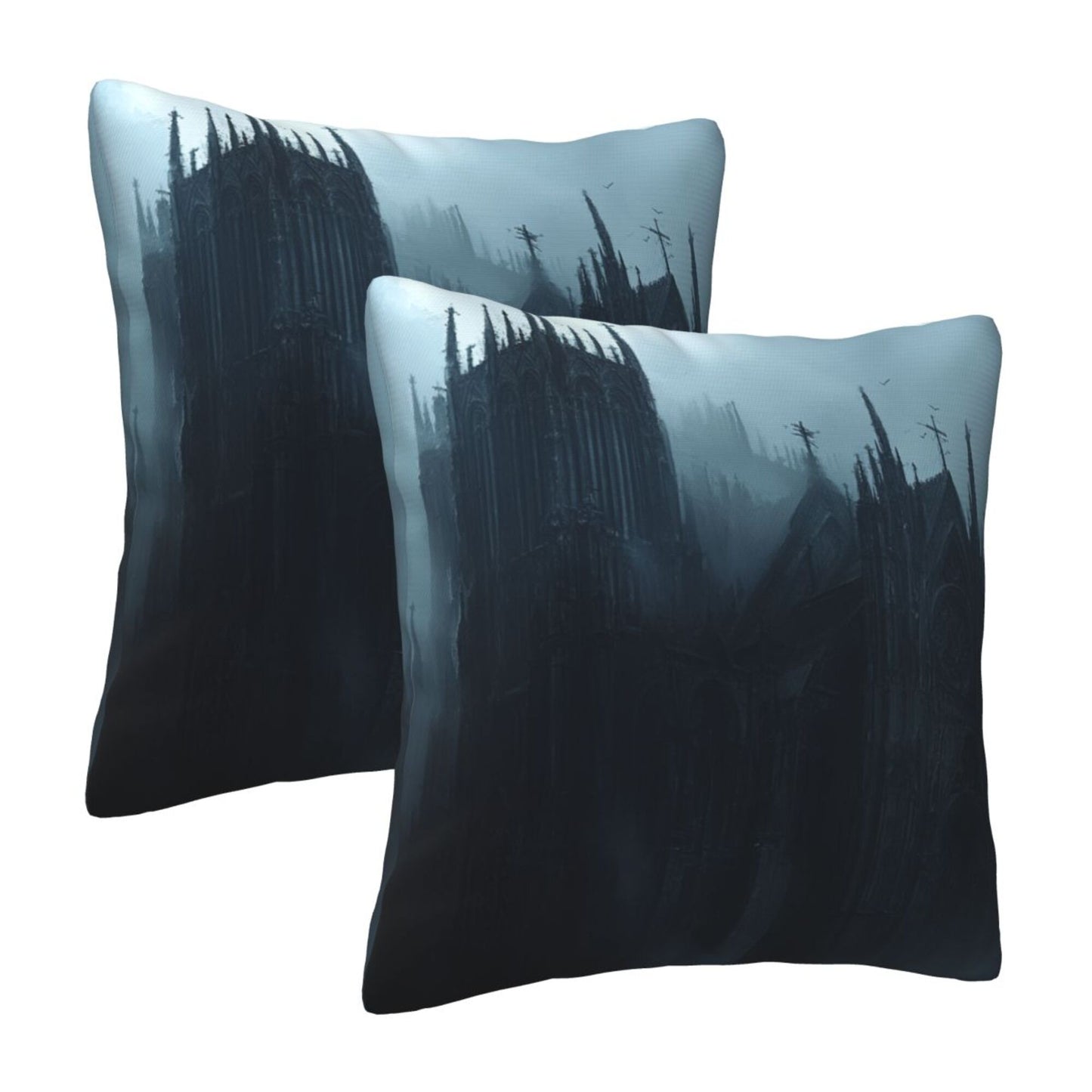 Set of 2 Gothic Castle Pillow Covers – 18x18 Inch Mysterious Cathedral Decorative Cushion Covers for Dark Fantasy Decor (No Inserts)