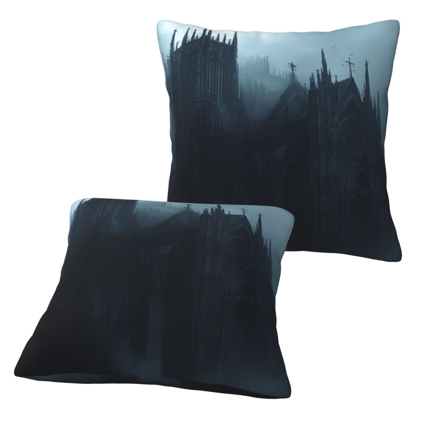 Set of 2 Gothic Castle Pillow Covers – 18x18 Inch Mysterious Cathedral Decorative Cushion Covers for Dark Fantasy Decor (No Inserts)