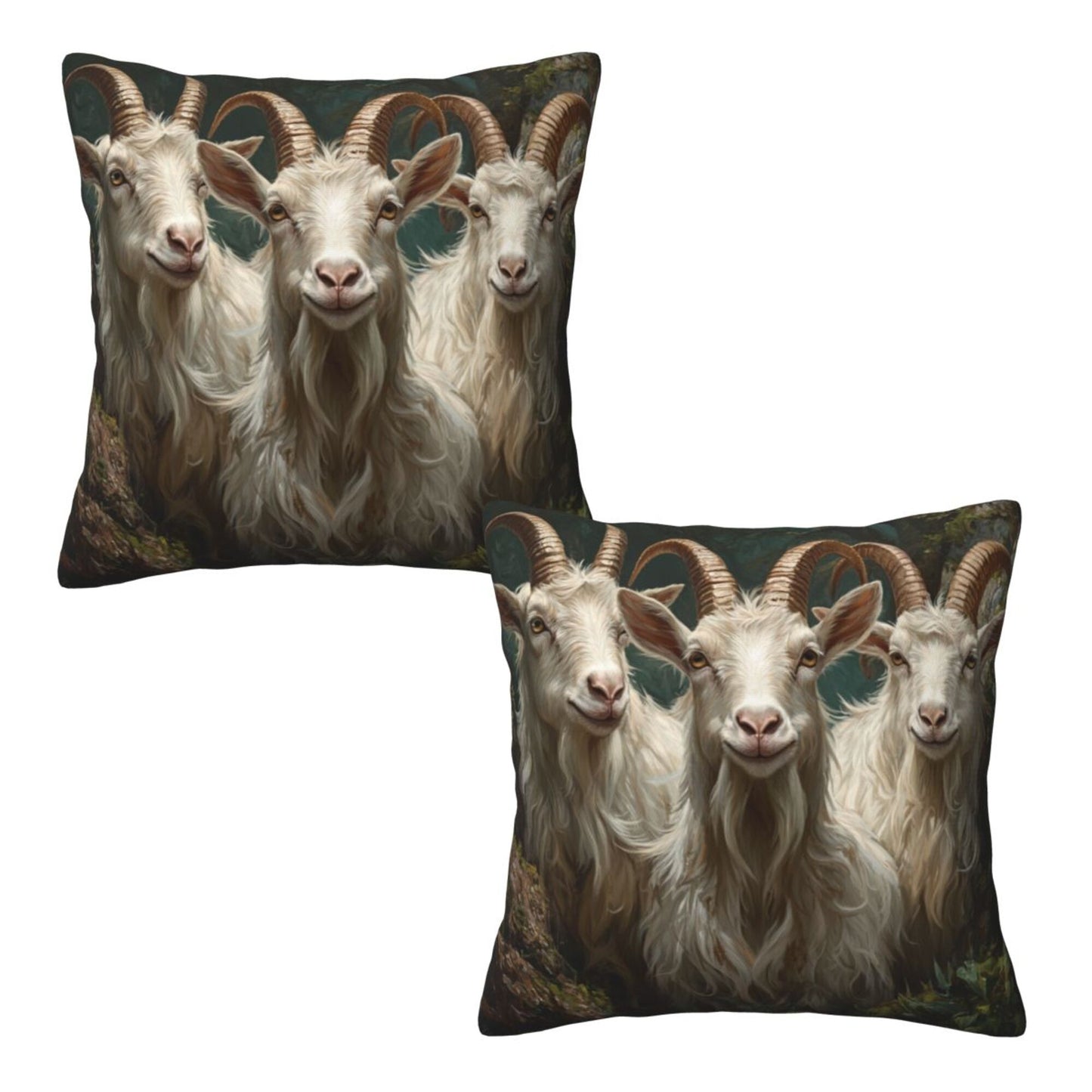 Set of 2 Smiling Goat Pillow Covers – 18x18 Inch Realistic Animal Farm Decorative Cushion Covers for Couch Sofa Bed (No Inserts)