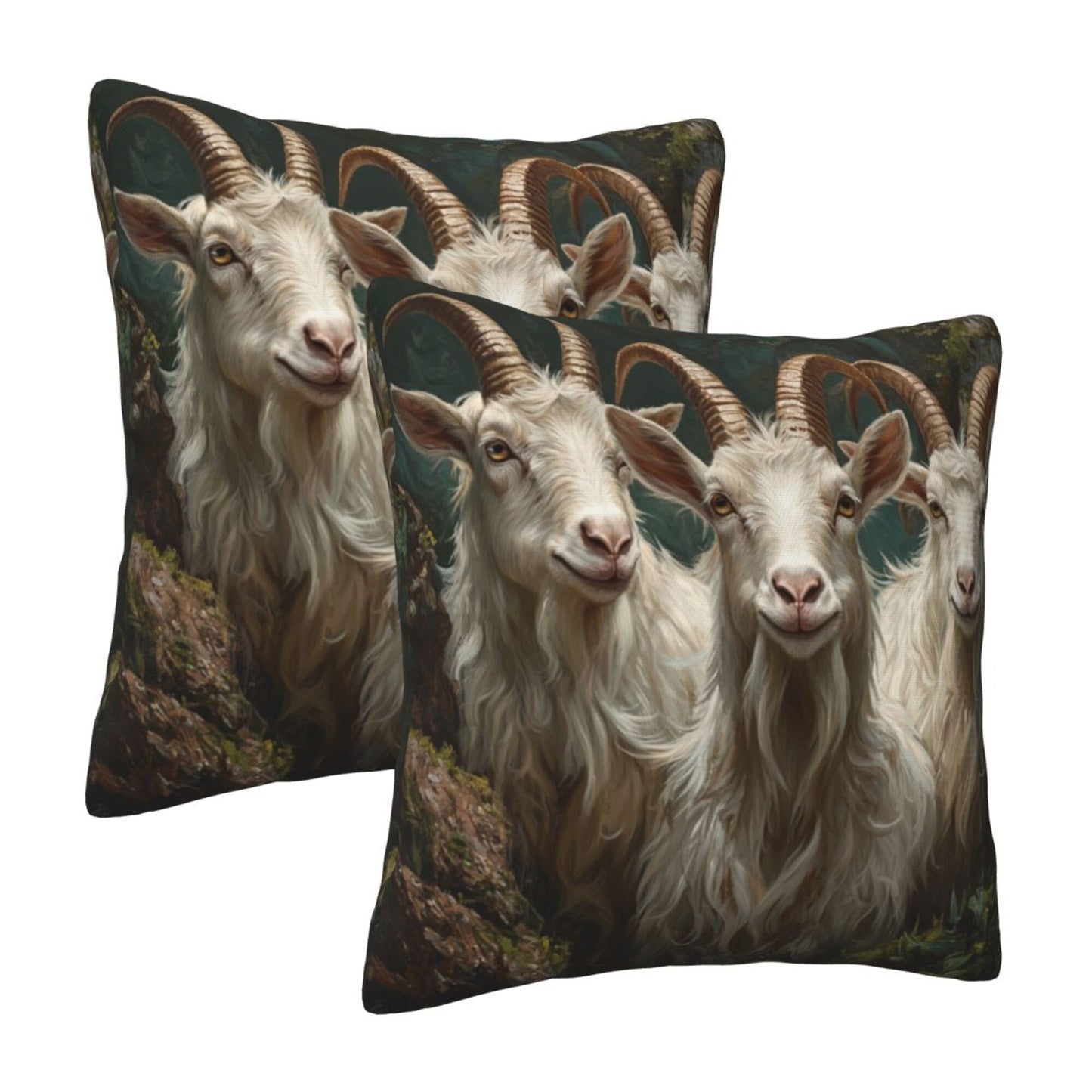Set of 2 Smiling Goat Pillow Covers – 18x18 Inch Realistic Animal Farm Decorative Cushion Covers for Couch Sofa Bed (No Inserts)