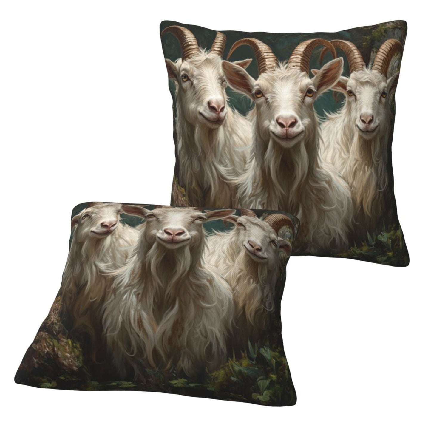 Set of 2 Smiling Goat Pillow Covers – 18x18 Inch Realistic Animal Farm Decorative Cushion Covers for Couch Sofa Bed (No Inserts)