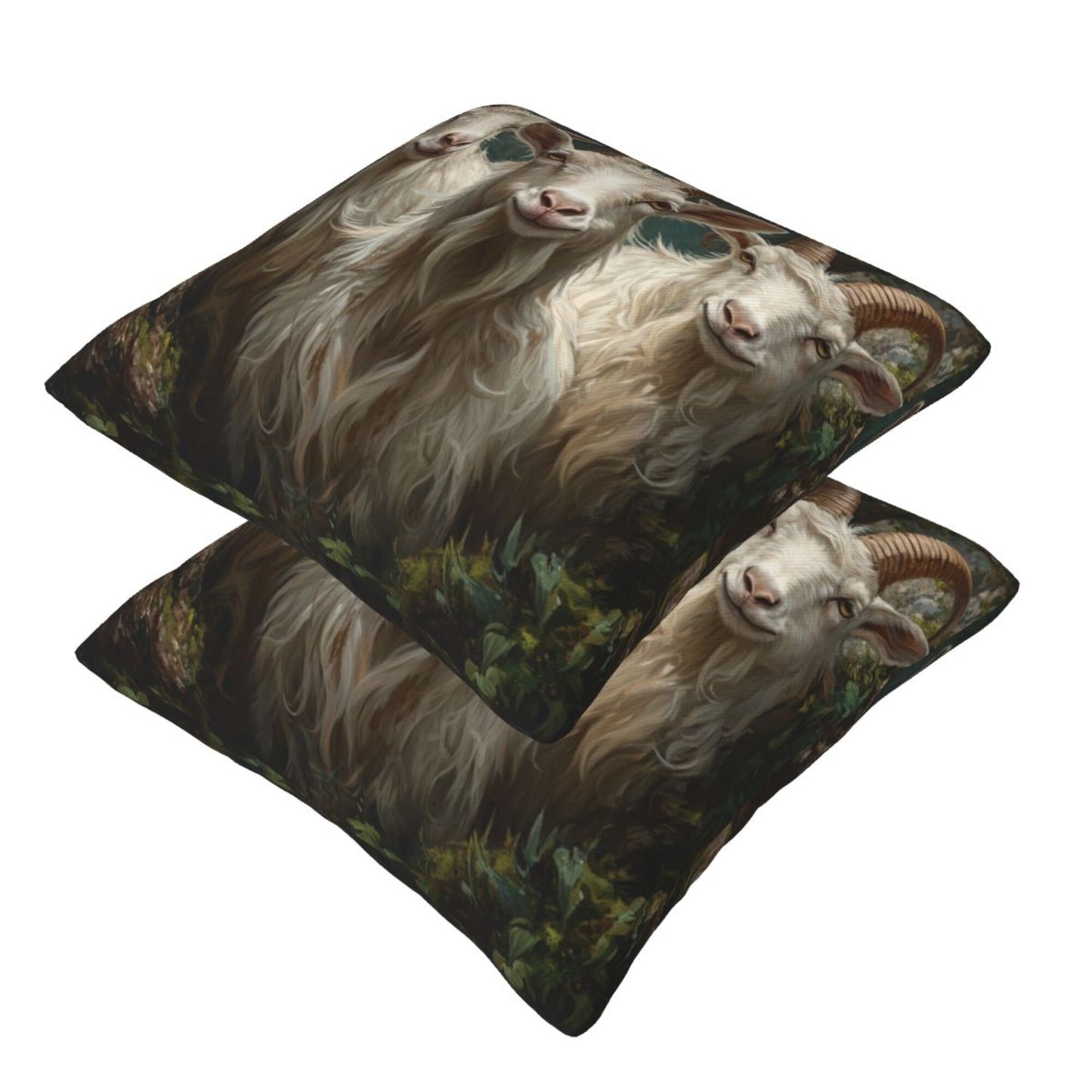 Set of 2 Smiling Goat Pillow Covers – 18x18 Inch Realistic Animal Farm Decorative Cushion Covers for Couch Sofa Bed (No Inserts)