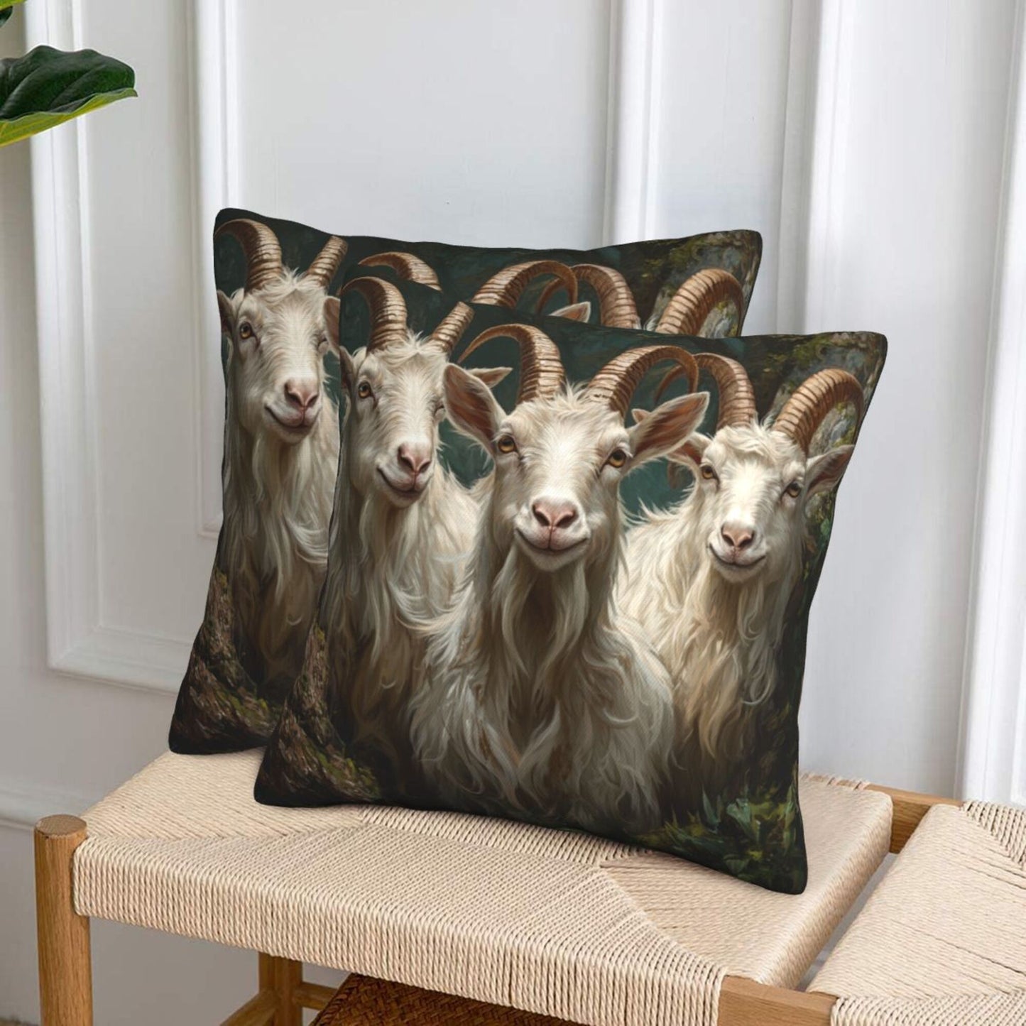 Set of 2 Smiling Goat Pillow Covers – 18x18 Inch Realistic Animal Farm Decorative Cushion Covers for Couch Sofa Bed (No Inserts)