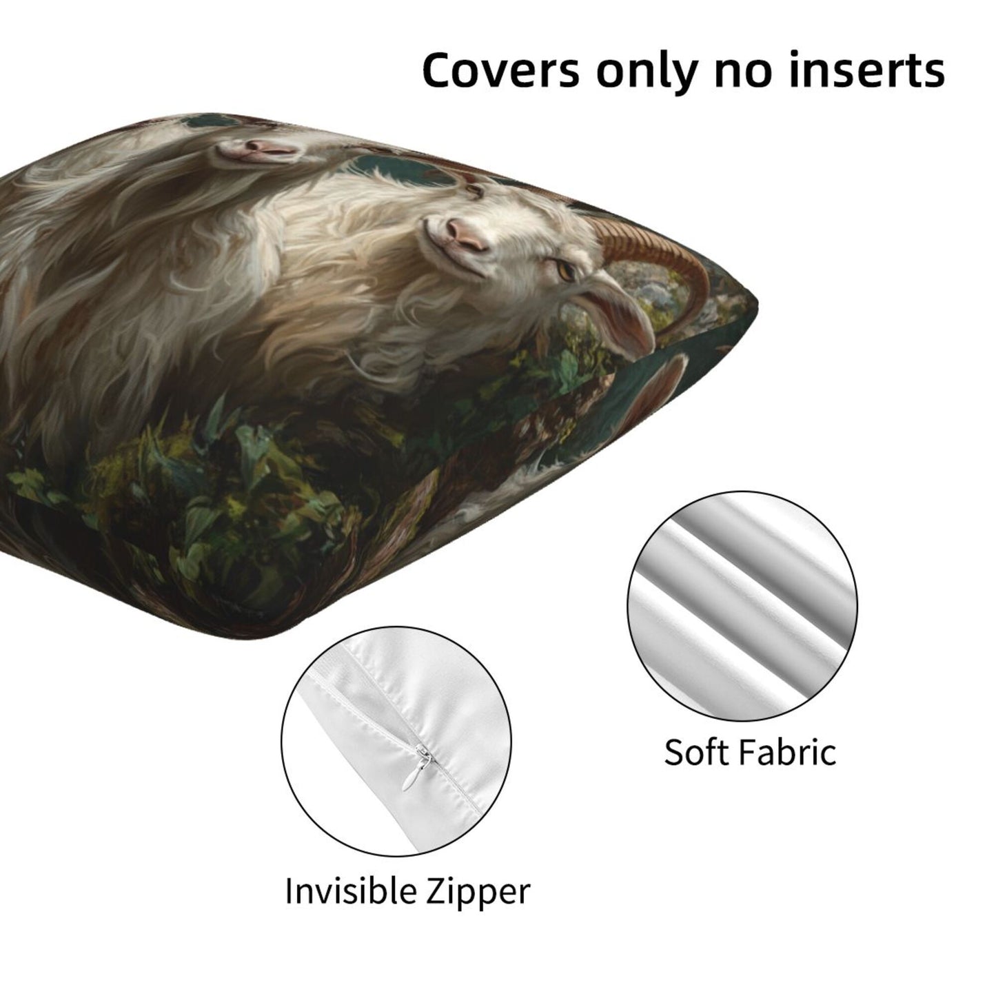 Set of 2 Smiling Goat Pillow Covers – 18x18 Inch Realistic Animal Farm Decorative Cushion Covers for Couch Sofa Bed (No Inserts)