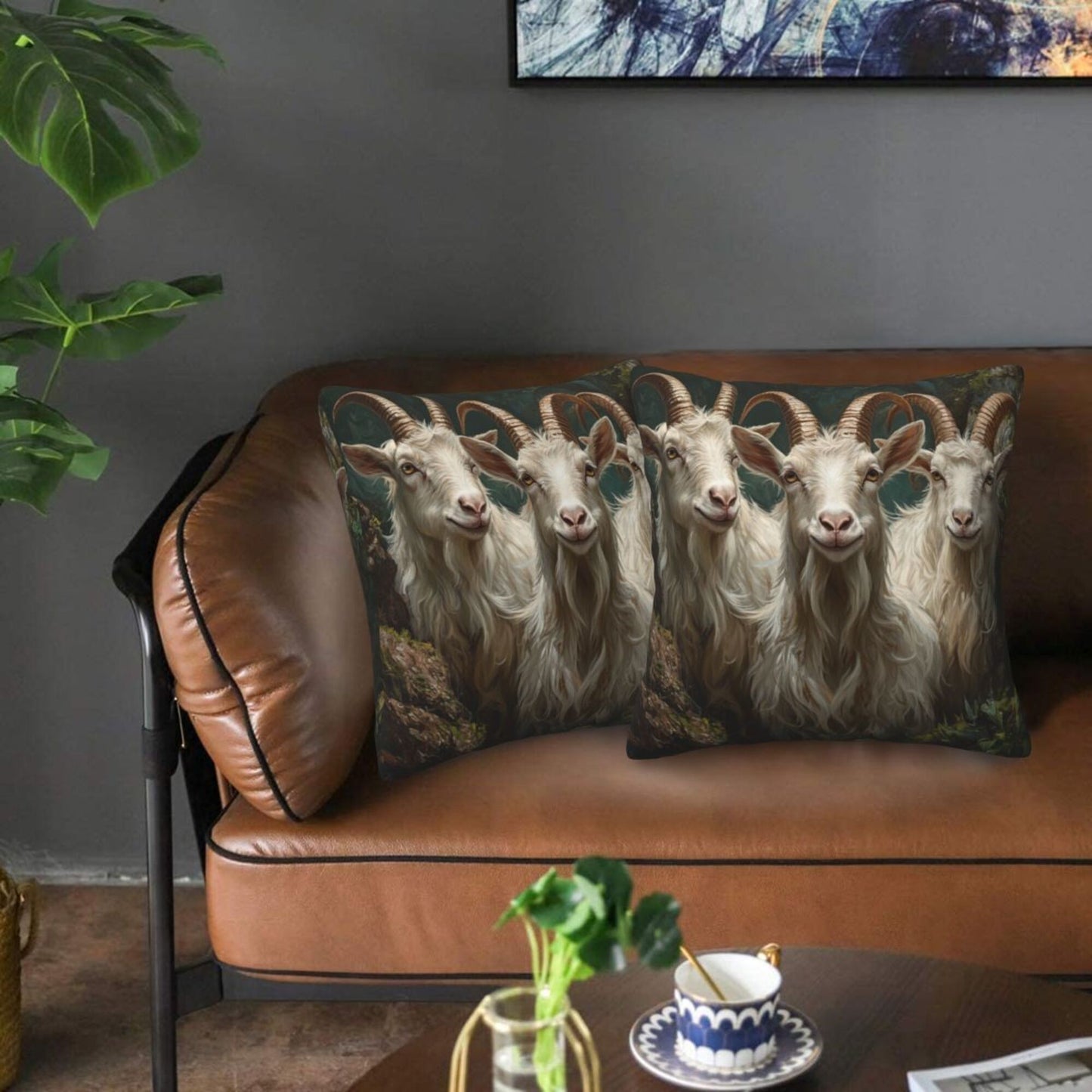 Set of 2 Smiling Goat Pillow Covers – 18x18 Inch Realistic Animal Farm Decorative Cushion Covers for Couch Sofa Bed (No Inserts)