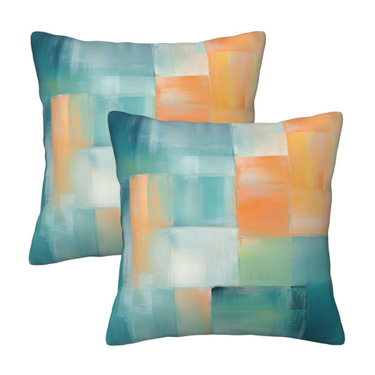 2-Pack 18x18 Inch Abstract Art Throw Pillow Covers | Modern Gradient Block Pattern Cushion Cases | Decorative Pillowcases for Sofa, Bedroom, Living Room