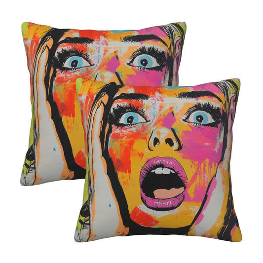 2-Pack Graffiti Art Pillow Covers 18x18 Inch｜Shock Pop Girl Design Throw Pillow Cases｜Bold Street-Style Decorative Cushion Covers