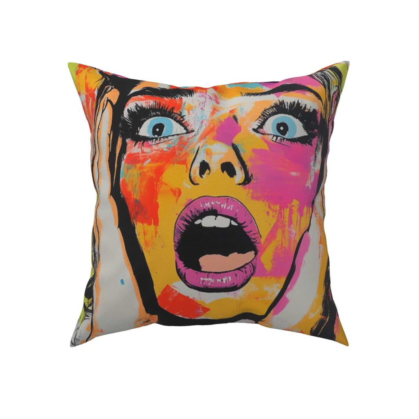 2-Pack Graffiti Art Pillow Covers 18x18 Inch｜Shock Pop Girl Design Throw Pillow Cases｜Bold Street-Style Decorative Cushion Covers