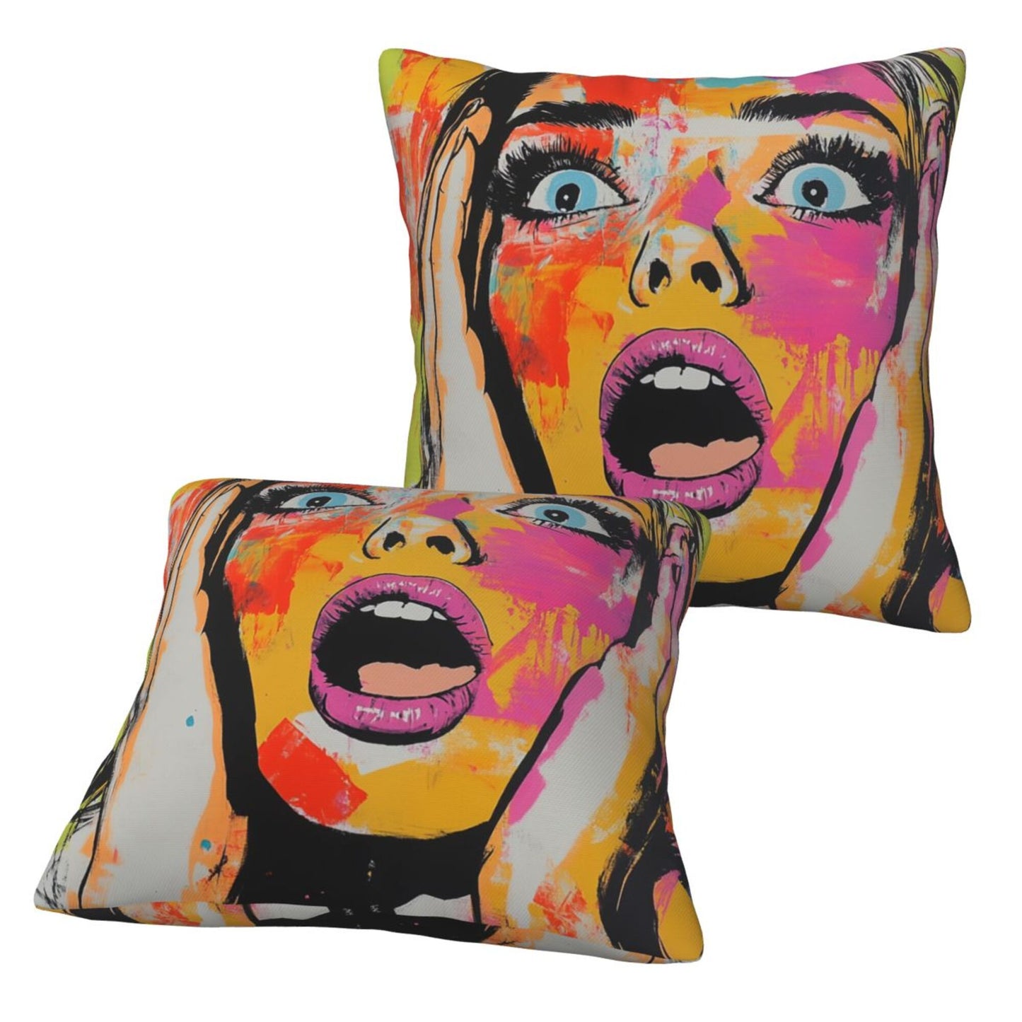 2-Pack Graffiti Art Pillow Covers 18x18 Inch｜Shock Pop Girl Design Throw Pillow Cases｜Bold Street-Style Decorative Cushion Covers