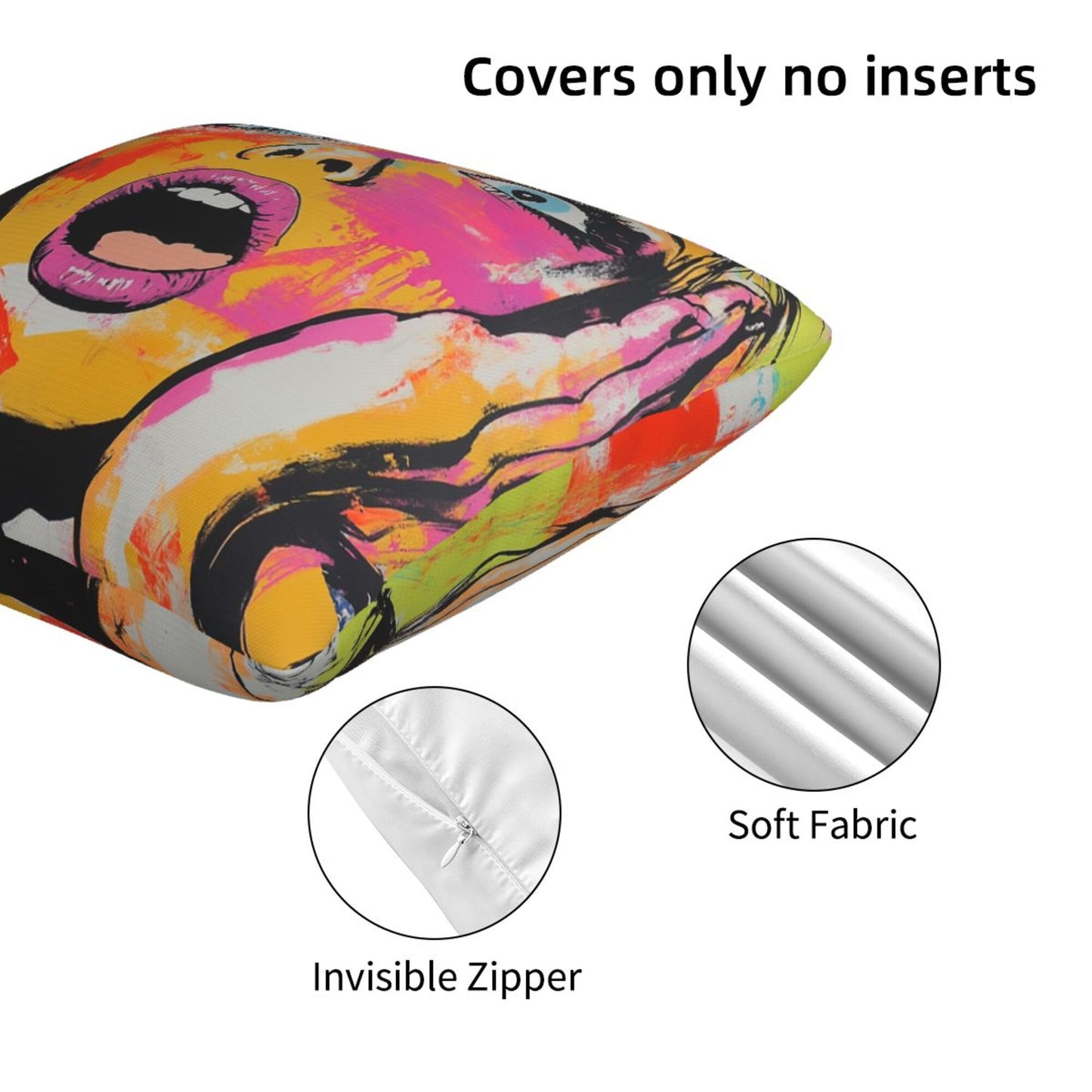 2-Pack Graffiti Art Pillow Covers 18x18 Inch｜Shock Pop Girl Design Throw Pillow Cases｜Bold Street-Style Decorative Cushion Covers