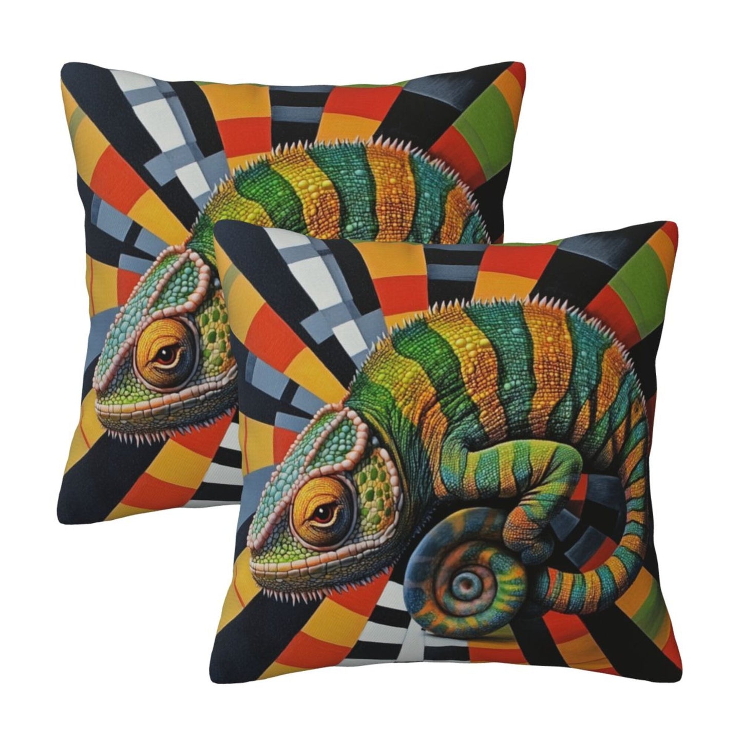 Set of 2 Chameleon Art Throw Pillow Covers 18x18 Inch Decorative Square Cushion Covers for Sofa, Couch, Bed