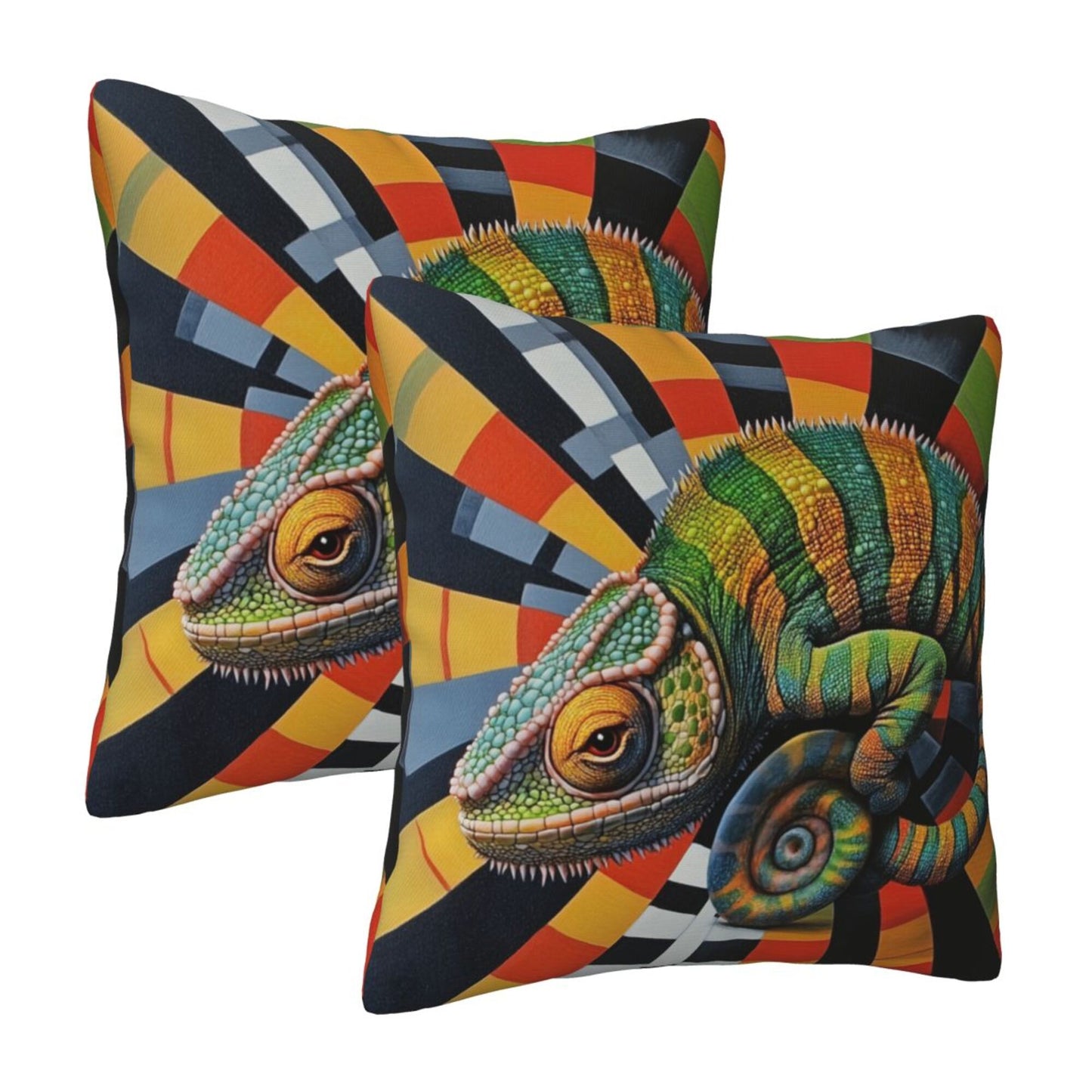Set of 2 Chameleon Art Throw Pillow Covers 18x18 Inch Decorative Square Cushion Covers for Sofa, Couch, Bed