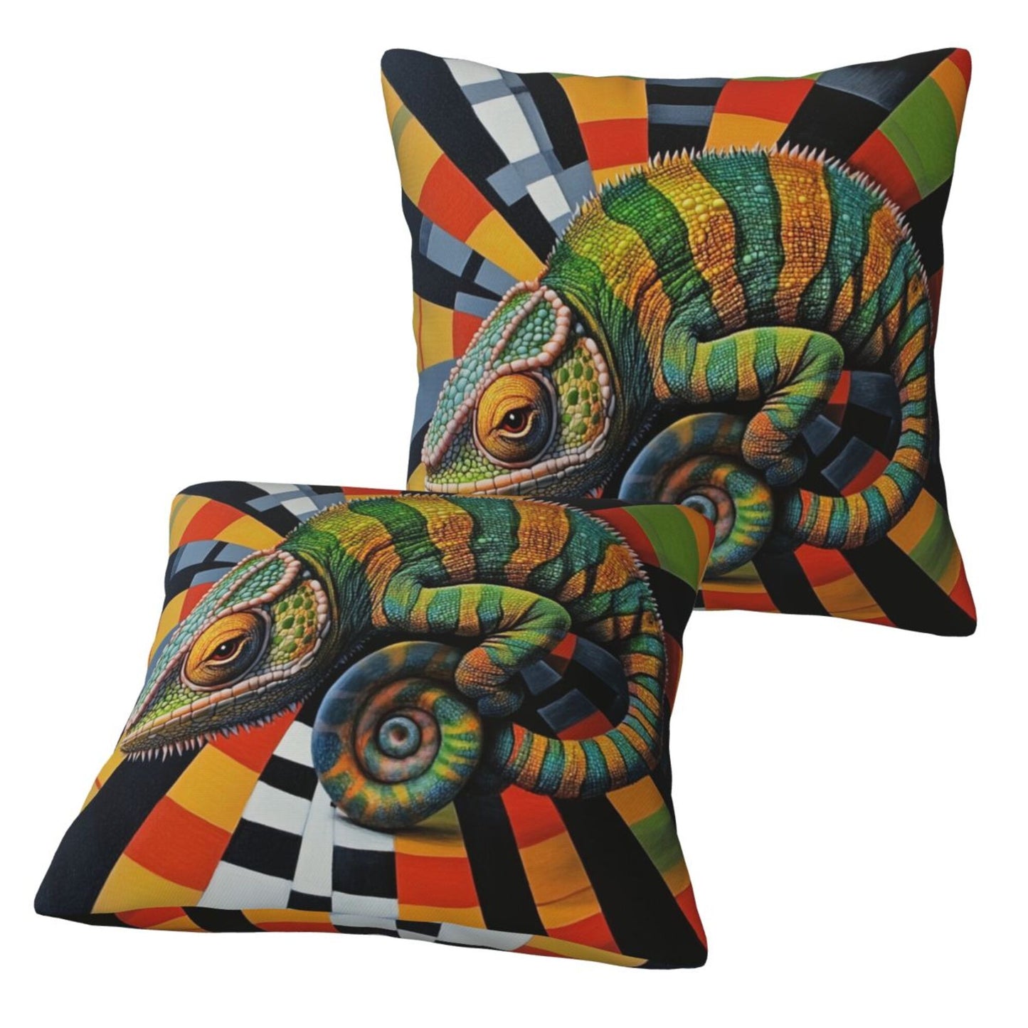 Set of 2 Chameleon Art Throw Pillow Covers 18x18 Inch Decorative Square Cushion Covers for Sofa, Couch, Bed