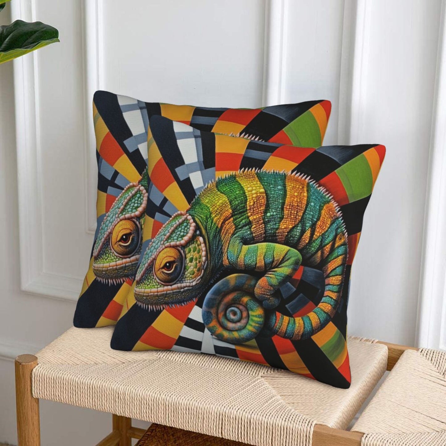 Set of 2 Chameleon Art Throw Pillow Covers 18x18 Inch Decorative Square Cushion Covers for Sofa, Couch, Bed