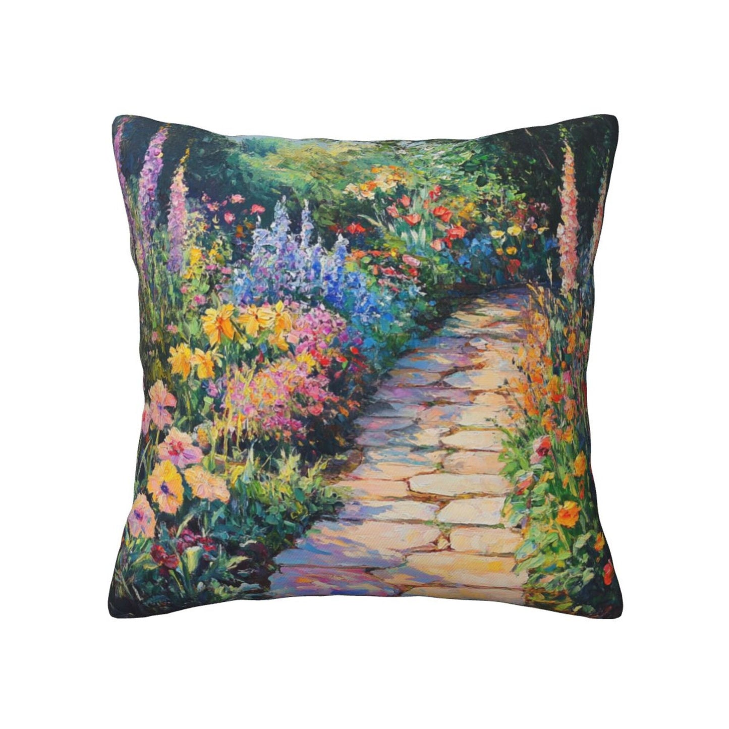 Set of 2 Decorative Pillow Covers – 18x18 Inch Garden Path Oil Painting Style Cushion Cases for Sofa, Bed, Living Room