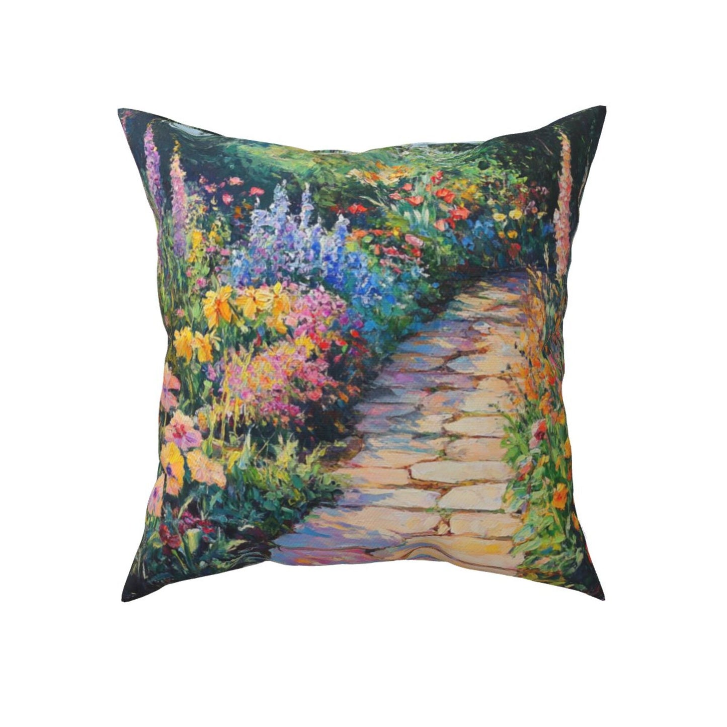 Set of 2 Decorative Pillow Covers – 18x18 Inch Garden Path Oil Painting Style Cushion Cases for Sofa, Bed, Living Room