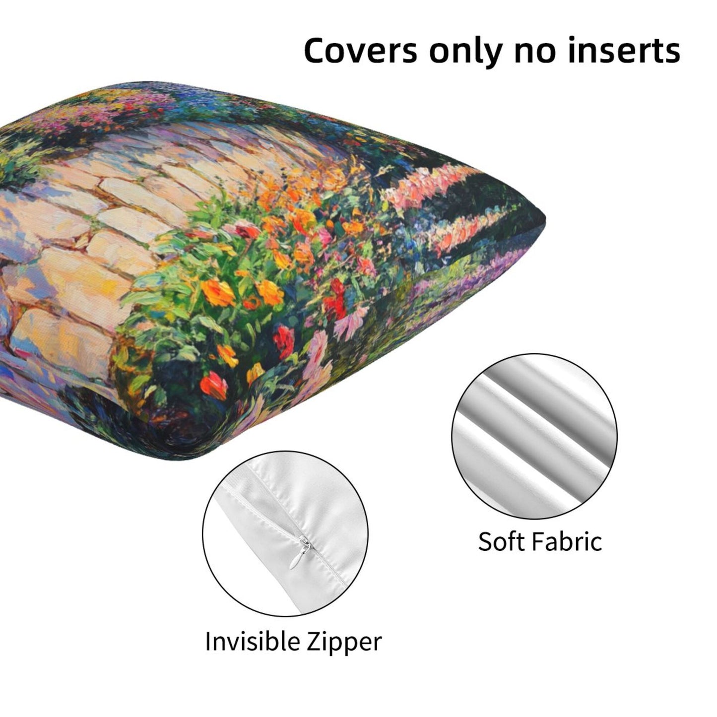 Set of 2 Decorative Pillow Covers – 18x18 Inch Garden Path Oil Painting Style Cushion Cases for Sofa, Bed, Living Room