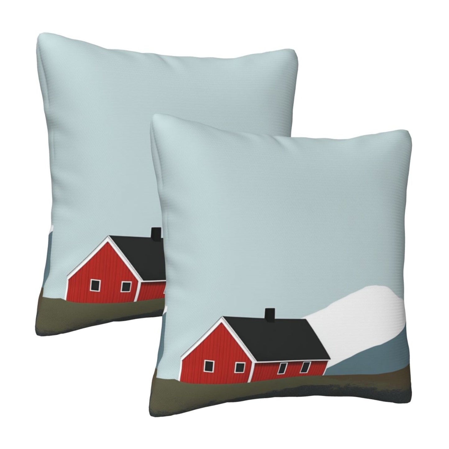 Set of 2 Minimalist Nordic Throw Pillow Covers – 18x18 Inch Red Cabin & Mountain Decorative Cushion Covers for Sofa, Bed, and Living Room (No Insert Included)